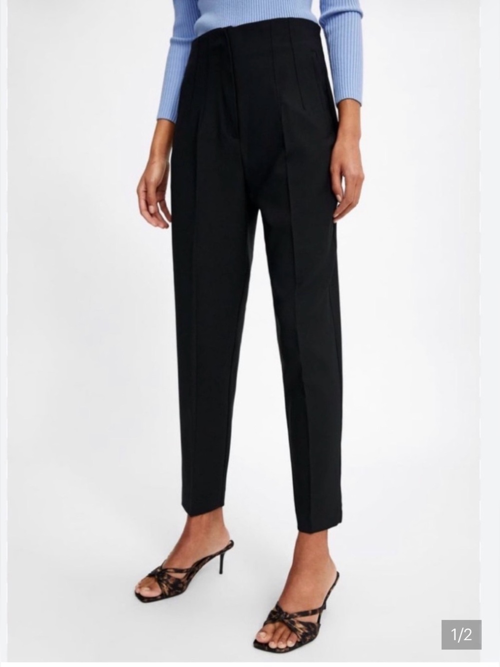 ZARA NWT Black High-Waist Tapered Trousers SZ XS